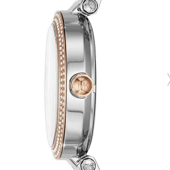 MICHAEL KORS Women's Parker Rose Gold/Silver Crystal Watch MK Logo MK6314 New! - Picture 3 of 10